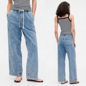New! GAP Light Wash High Rise Pull-On Wide-Leg Jeans Size Large 41499